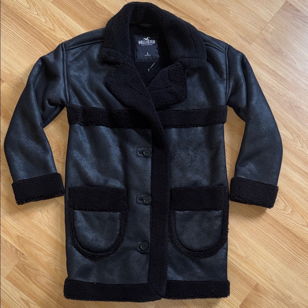 Hollister Black Faux Leather Jacket Size Small Winter